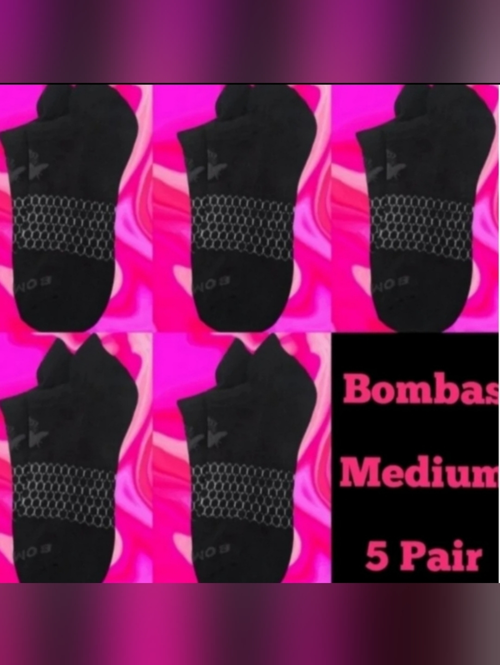 Bombas Ankle Socks Medium 5 Pair Unisex Womens & Mens Honeycomb Black/Grey BNWT